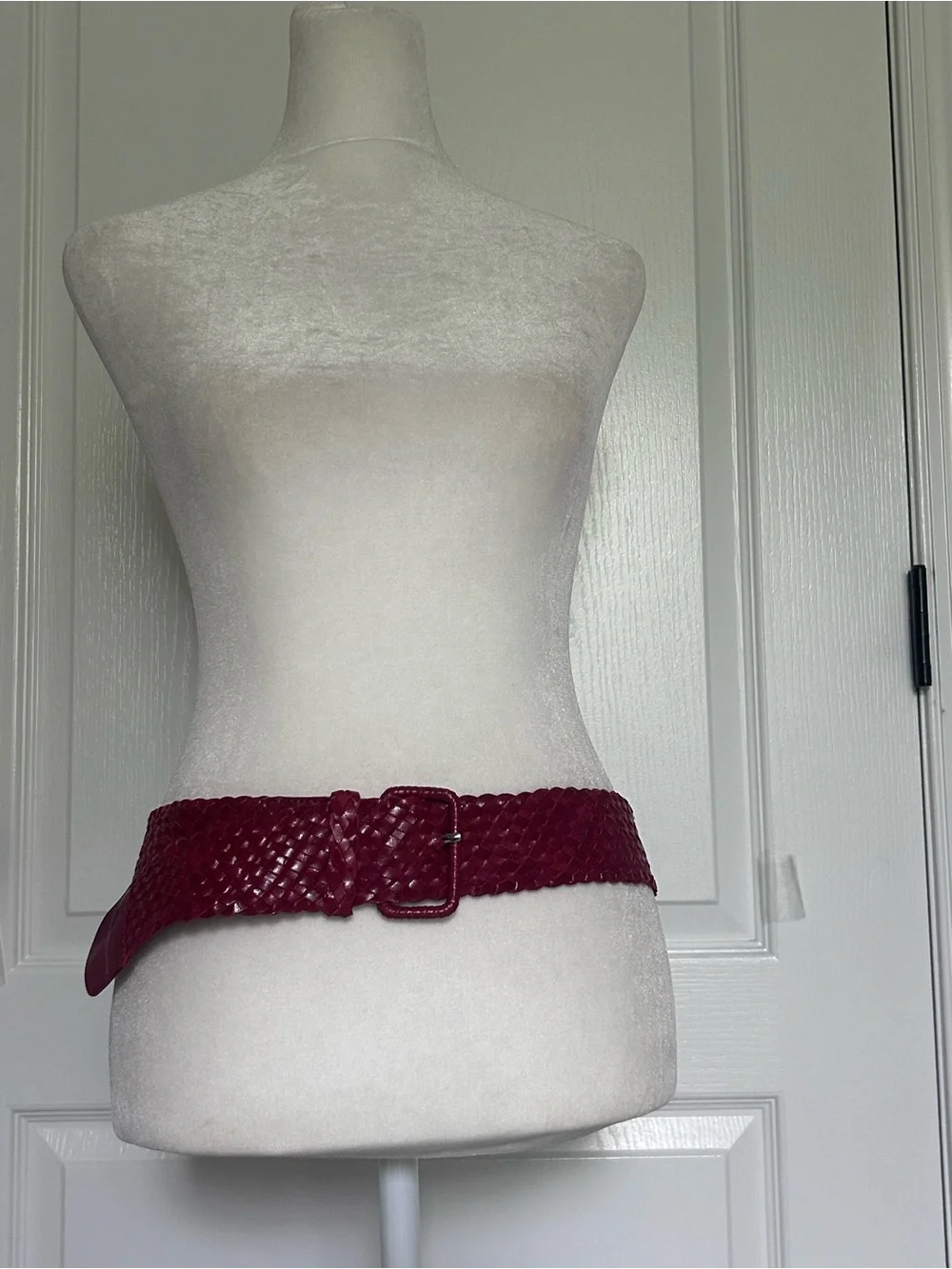 Red Genuine Leather Braided Statement Belt Boho Retro Festival